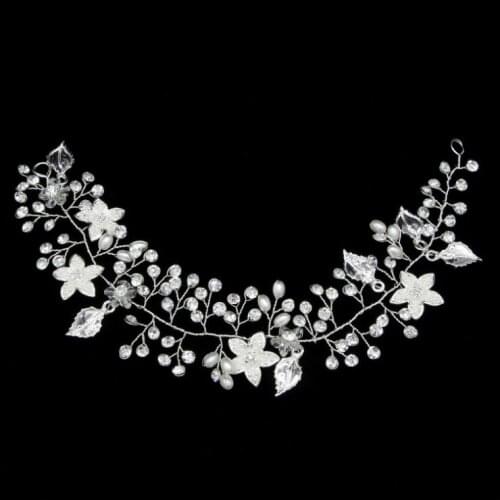 Handmade Flower Rhinestone Headband Pearl Tiara Head Jewelry Bridal Headpiece Women Wedding Hair Piece Accessories