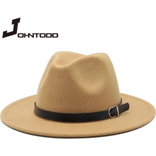 2021 Ladies Mens Wool Fedora Hat with Leather Ribbon Gentleman Elegant Ladies Winter Autumn Wide Brim Jazz Church Panama Hat