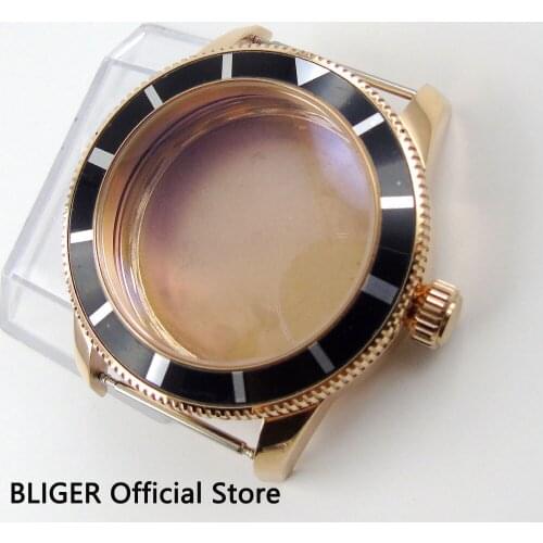 Solid 46MM Rose Gold Stainless Steel Black Rotating Bezel Watch Case Fit For ETA 2836 MIYOTA 8215 Automatic Movement C92