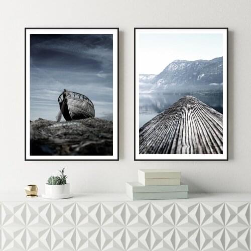 Vintage Poster Old Fishing Boat Oil Painting Canvas Wall Art Print Painting Landscape Home Decorative Pictures For Living Room