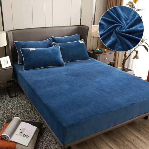 WOSRAT Warm crystal velvet fitted sheet mattress cover winter cozy all-around elastic rubber band solid bed sheet no pillowcases