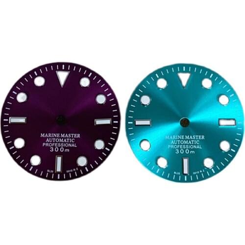 Green Luminous 29MM Watch Dial Blue/Purple Watch Dial for NH36/ NH35A Movement Men Watch Replacement parts