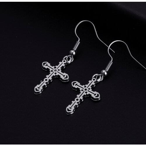 Trendy Vintage Cross Shape Dangle Antique Silver Plated Earrings for Women Girl Retro Drop Earrings Cute Earring Jewelry Bijoux