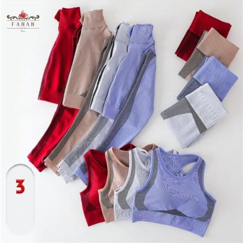 Women Fitness Yoga Set Seamless Workout Sportswear Suits Bra Long Sleeve Coats Legging Pants 3pcs Gym Running Yoga Clothing