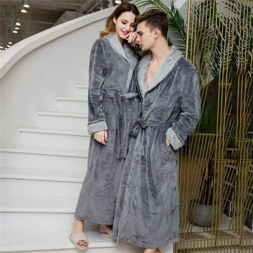 Winter Coral Fleece Sleepwear Nightgown Lovers Bathrobe Flannel Robe Kimono Gown Soft Home Clothes Intimate Lingerie New 2020