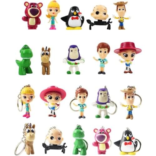 10pcs Toy Story Figure Keychain Woody Buzz Lightyear Jessie Bo Peep Rex Andy Wheezy Bullseye Horse Lotso Bear Babyface Doll