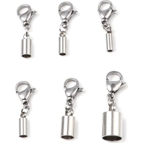 Handmade Stainless Steel Cord End Caps Cylinder Silver Color Metal DIY Making Bracelets Necklace Charms Jewelry Findings,5PCs