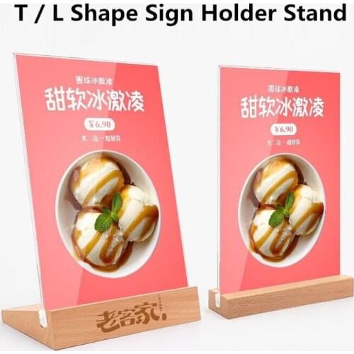 A5 T / L Shape Display Table Top Restaurant Menu Paper Holder Display Stand Acrylic Photo Picture Sign Holder Frames