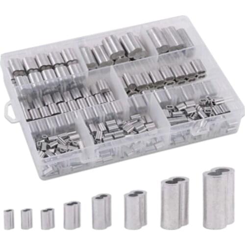 315Pcs 8 Sizes Aluminum Crimping Loop Sleeve Double Barrel Ferrule for Wire Rope and Cable Line End Assortment Kit