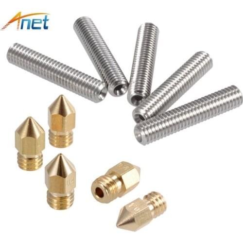 Anet 10PCS/lot 0.4mm Brass Extruder Nozzle Print Heads+40MM Length Extruder 1.75mm Tube for MK8 Makerbot Reprap 3D Printers Part