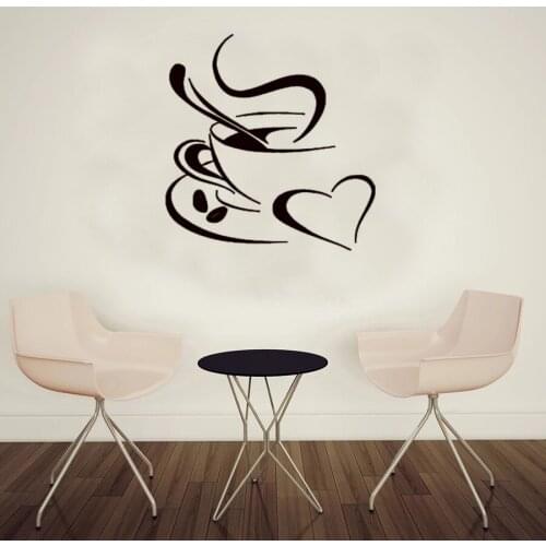 Cup Coffee Aroma with Love Cafe Kitchen Restaurant Home Decor Wall Sticker Waterproof Removable Wall Decal Vinyl Art Murals