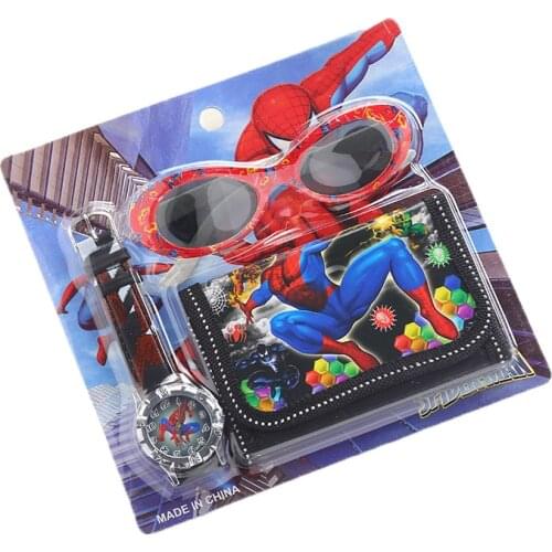 Disney Spiderman Frozen watch marvel kids Wallet Watch glasses Set cartoon Figures boys girls watch gifts toys