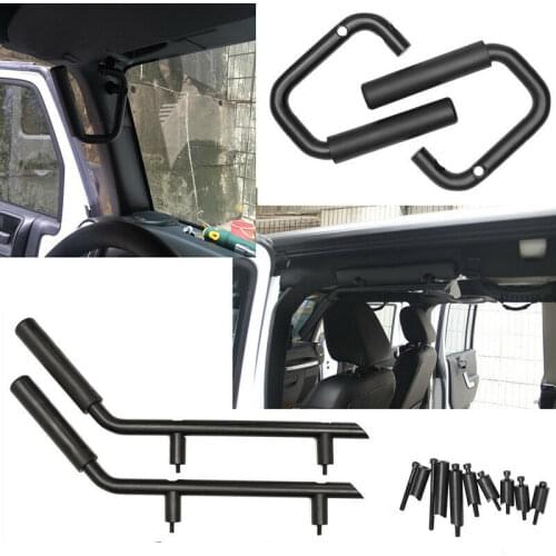 Black Grab Bar Front & Rear Hard Mount Solid Steel Wild Boar Grab Handle For Jeep Wrangler Rubicon JK 2 & 4 Door 2007-2016