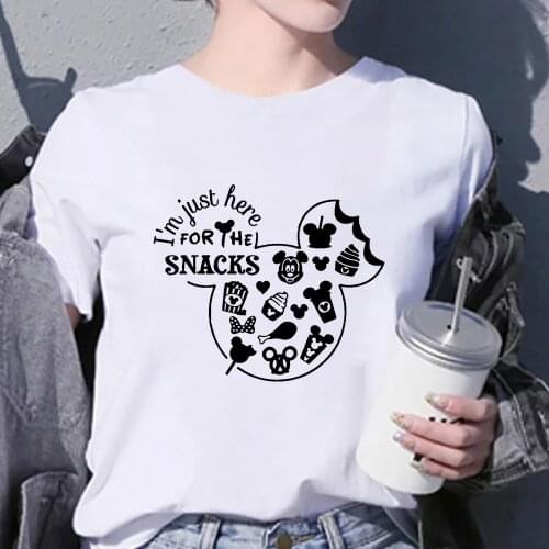 2021 New T-shirts For Women I'm Just Here For The Snacks Print T shirt Femme Art Streetwear Mickey Mouse Modern Disney T-shirt