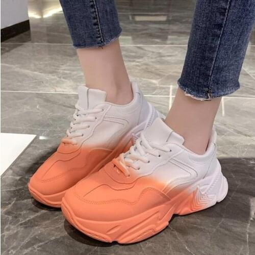 Harajuku Fashion Double color Torre Casual Shoes Wedges Platform Woman Sports Shoes Female Top Lace Up Sneakers Zapatos De Mujer