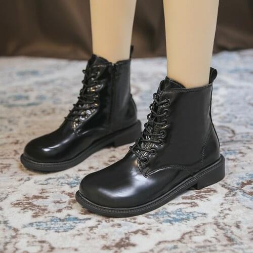 Nice new spring boots Women ankle boots cowhide upper shoes black women boots Vogue boots Thick sole leather boots women