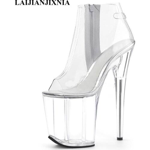 LAIJIANJINXIA New Night show DJ Show Transparent Open-toed Low-top Boots 20cm Super High Heels Model Catwalk Pole Dancing Shoes