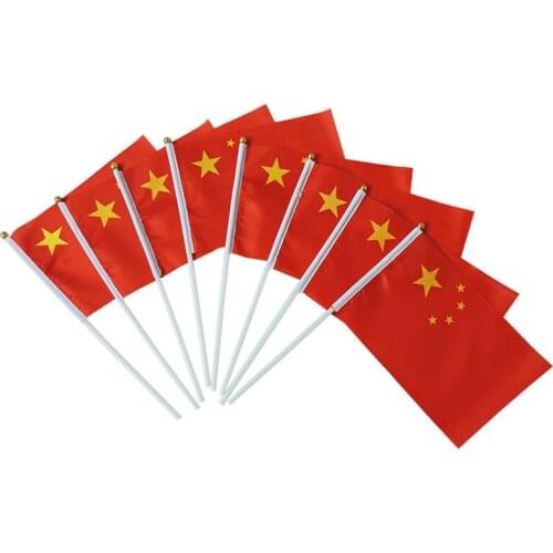 14x21cm 100pcs Small Chinese flag hand waving flags with Plastic Flagpoles,hand-waving flags Sports Home Decoration