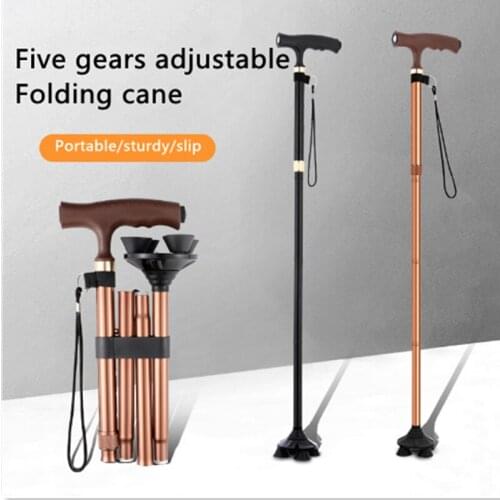 Elderly crutch medical crutch folding LED safety cane magic crutch 4 head rotating trusted base black light crutch