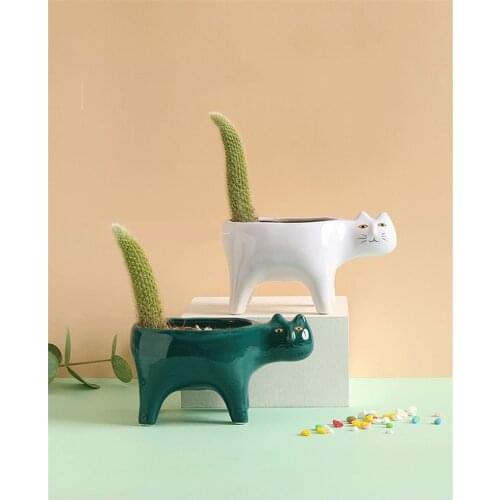 Cute Cat Ceramic Garden Flower Pot Animal Image Cactus Plants Planter Succulent Plant Container Tabletop Ornaments Decoration
