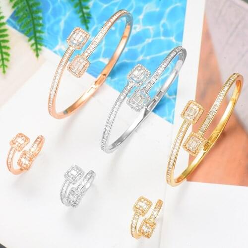 LARRAURI 2 PCS Brand Gorgeous Bangle Ring Set Cubic Zirconia for Women Bridal Wedding Engagement Daily Party Jewelry Set