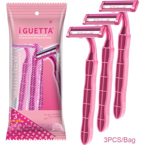 IGUETTA Yellow Shaving Face and Legs Disposable Razor Two-Layer Blade Comfortable Manual Razor with Slider Shaving