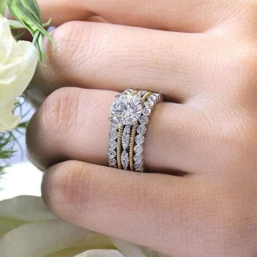 2019 New Luxury Design Double color Plating Shining Cubic Zircon Wavy Rings For Women Wedding Engagement Party Jewelry Best Gift