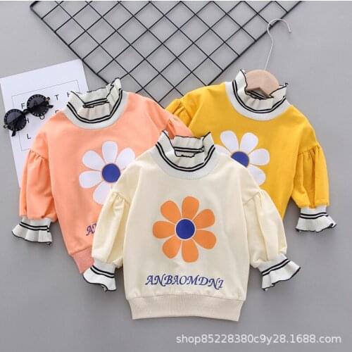 2020 Autumn New Baby Girl Cute Sweatshirt Kids Long Sleeve Turtleneck Pullovers T Shirt Childrens Flowers Print Top Tees 2-6Y