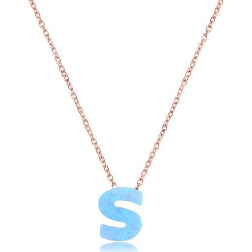 Opal Stone Silver Letter Necklace-S