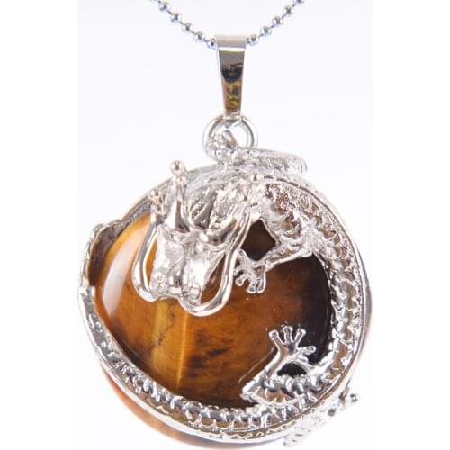 Necklaces Pendants Women Natural Stone Purple Crystal Pink Quartz Tiger Eye Lava Rock Flat Round Beads Dragon Fittings D705—D707