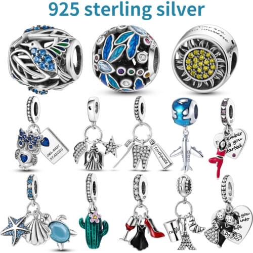 925 Sterling Silver Blue Elegant White Zircon High Heels Charm Fit Original 3mm Bracelet&Bangle Making Fashion DIY Jewelry