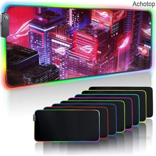 ROG Anime Gaming Mousepad RGB Mousepad Gamer Girl Mouse Pad Desk Mat Cute LED Keyboard Computer Mouse Mat XXL Night City PC Pad