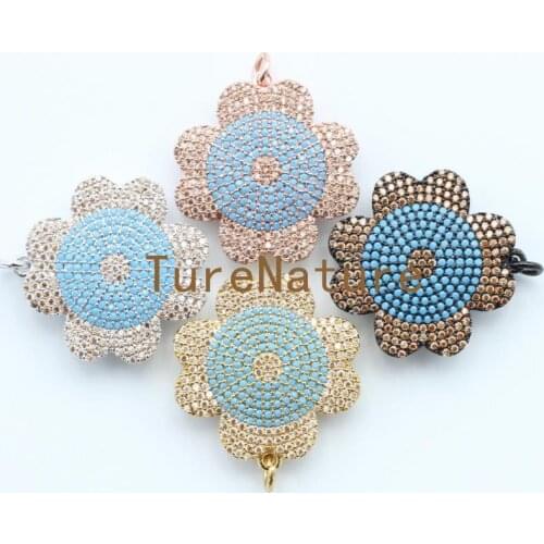 Silver Gold Electroplated Flower Charms Micro Pave Zircon Beaded Pendants For Necklace In 23.2*27.6 mm PM4890