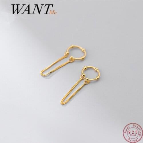 WANTME 925 Sterling Silver Fashion Cuban Link Chain Tassel Clip Earrings for Women Bohemian Party Ear cuff Non Pierced Jewelry