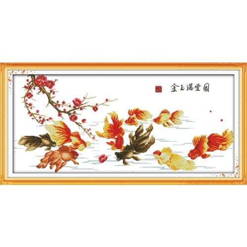 Everlasting Love Gold And Jade Fill The Hall Chinese Cross Stitch Kits Ecological Cotton Stamped 11CT DIY New Year Decorations