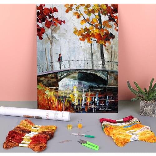 On The Bridge Printed Water-Soluble Canvas 11CT Cross-Stitch Patterns Embroidery DMC Threads Hobby Sewing Knitting Needle