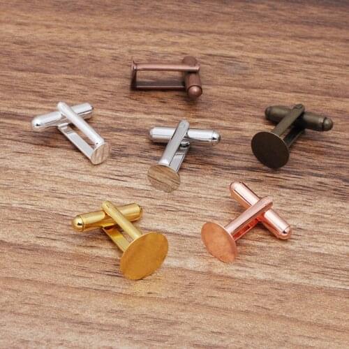 Cufflinks Base Mens Cuff Link Settings 6mm 8mm 10mm 12mm 15mm Flat Circle Glue Pad Findings DIY Clothes Accessories