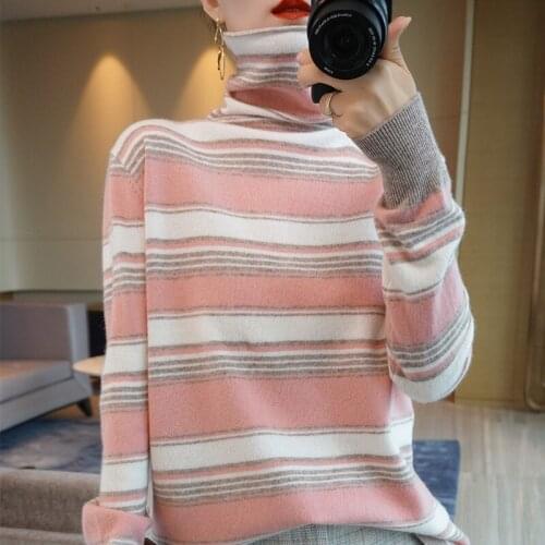 Autumn and winter new style 100% pure wool sweater ladies high neck loose loose wild sleeves knitted cashmere bottoming shirt