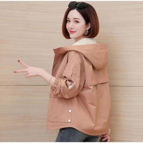 2021 New Autumn Womens Jackets Long Sleeve Causal Windbreaker Female Hooded Basic Coats Loose Lady Outwear Overcoat Plus size