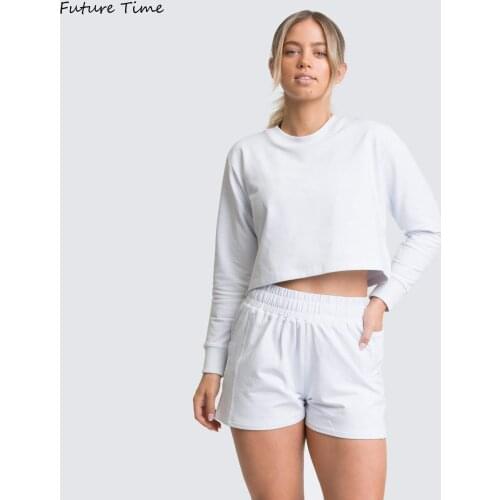 Womens Tracksuits 2 Piece Set Summer Autumn Oversize Sweatshirt + Sporting Shorts Sweat Set Two Piece Outfit Solid Color Sets