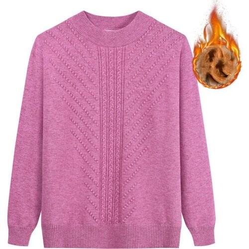 2020 Middle aged Women Plus velvet Knitted Sweater Autumn Winter Long sleeve Plus size Warm Pullover Bottoming Sweaters KW137