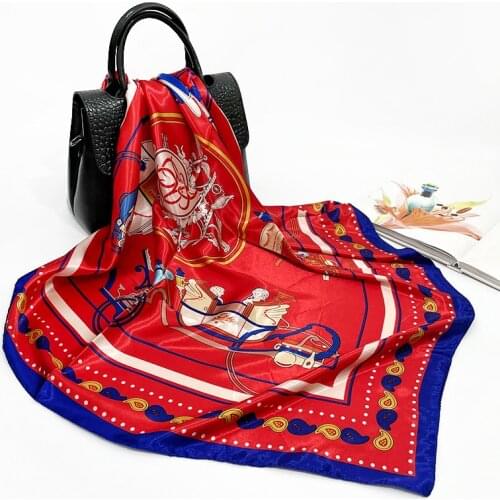 Silk Scarf Ladies 2021 New Cashew Carriage Printed Square Scarf Simulation Silk Satin Scarf Shawl Headscarf