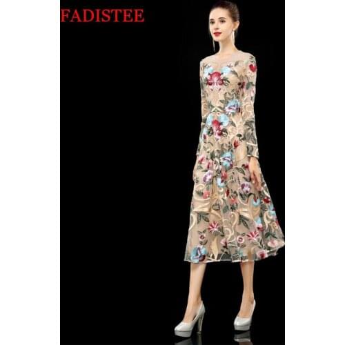 Evening Dress Vintage O-neck New Style Embroidery Lace Robe De Soiree Long Sleeve A-Line Women Party Dresses Vestidos De Fiesta