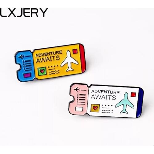 LXJERY Cartoon Enamel Plane Ticket Pin Badge On Backpack Adventure Brooch Pins For Clothes Broche For Women Girls Gift