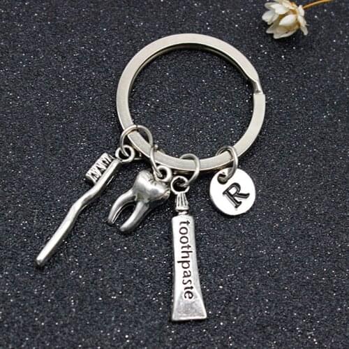 1PC Dentist Key Ring Toothpaste Tooth Toothbrush Dental Hygienist Initial Key Chain