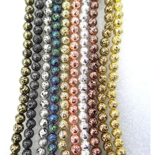 6/8/10/12mm Natural Stone electroplating Lava Round Bead Volcanic Rock Loose for diy Jewelry Making Bracelet Accessories