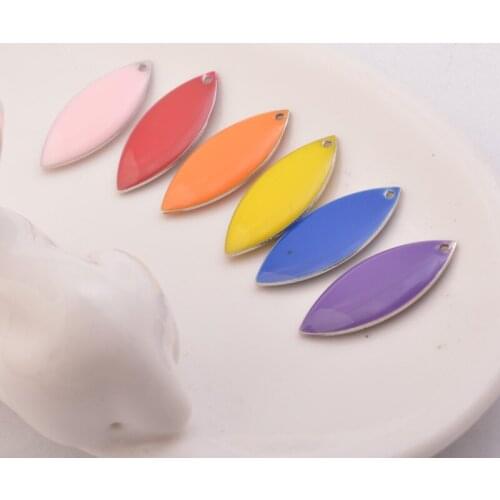 10pcs/lot 10*23mm Enamel Oval Charms Silver Pendant Red Pink Yellow Pendants DIY Errings Jewelry Components