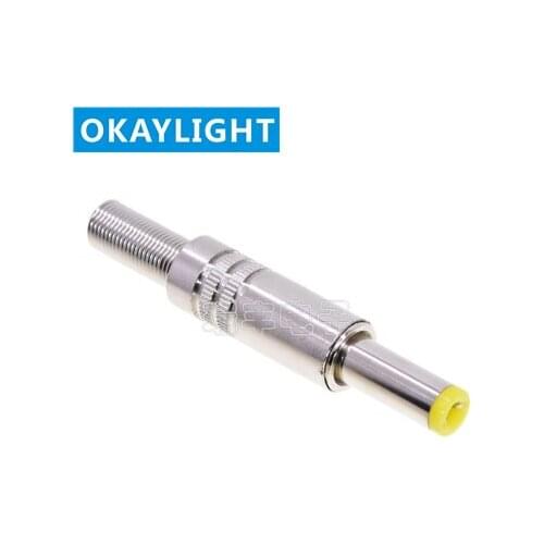 10PCS Copper DC power plug 5.5*2.1*14MM with shrapnel All metal shell welding wire male 2.5 yellow head tuning fork