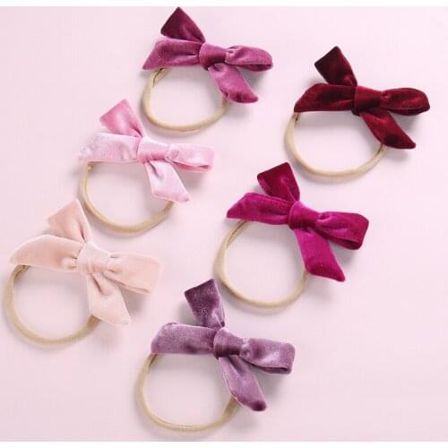 13pcs Baby Girls Velvet Headbands Top Quality Sweet Love Girls Bow Soft Nylon Headbands Kids Elastic Nylon Head Bands Hair Wraps