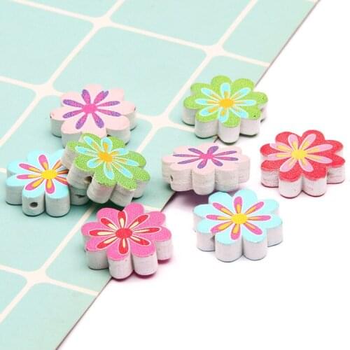 20pcs/lot Mixed Color Flower Shape Natural Wooden Spacer Wood Beads Handmade DIY Jewelry Making Findings Accessories